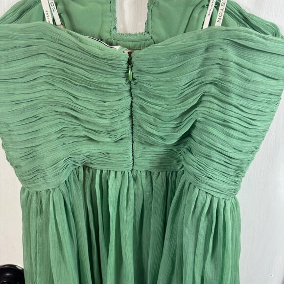 Halston Heritage Strapless Pleated Chiffon Dress Green Meadow | Size 8 | Sequin - Picture 7 of 11